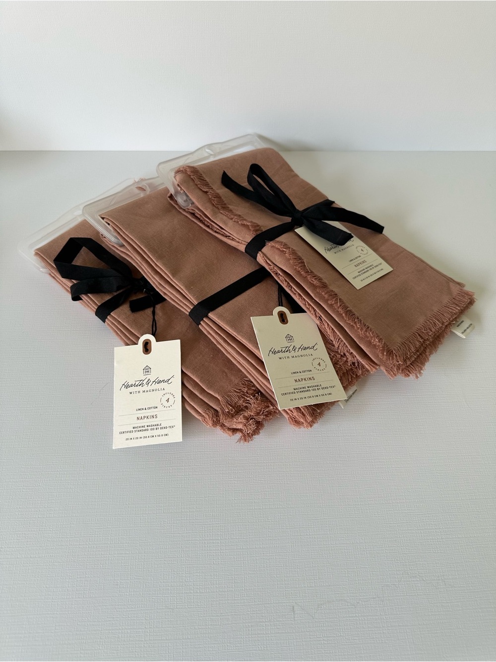 NWT Hearth & Hand Dusty Blush Pink Fringed Linen Napkins - Set of 4; 3 Sets (12)